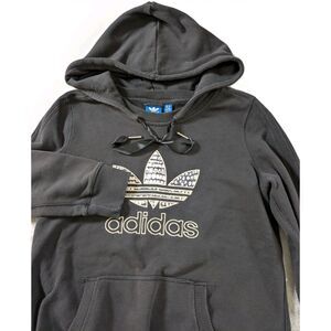 Adidas Hoodie Womens M Black Pullover Sweatshirt Gold Logo